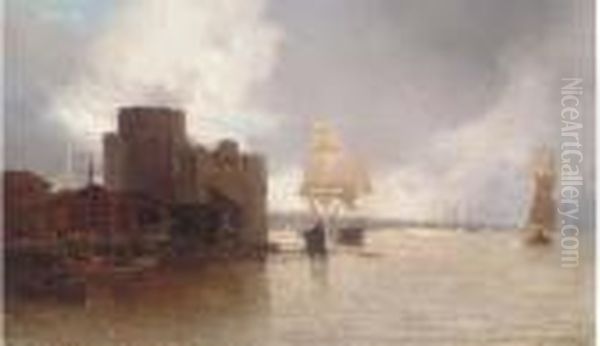 Shipping Outside The Port Oil Painting by Jean Baptiste Henri Durand-Brager