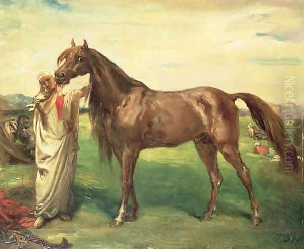 Hadji, an Arabian Stallion, 1853 Oil Painting by Theodore Chasseriau