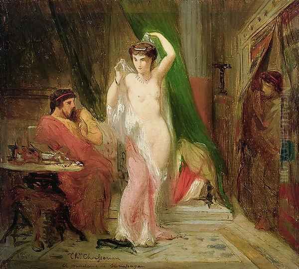 Candaule, King of Lydia, Showing the Beauty of his Queen to his Confidant Gyges, 1850 Oil Painting by Theodore Chasseriau