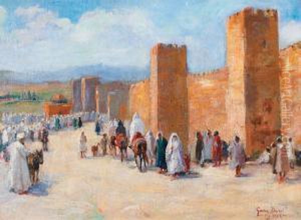 Devant Les Remparts De Fez Oil Painting by Gaston Jules L. Durel