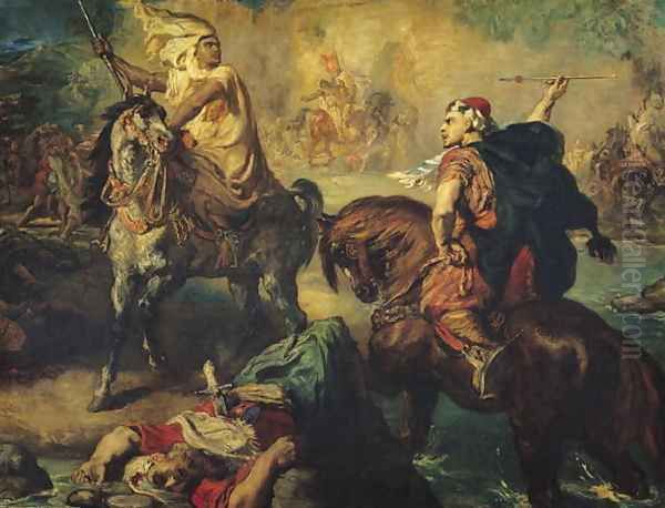 Arab Tribal Chiefs in Single Combat, under the Ramparts of a Town, 1852 Oil Painting by Theodore Chasseriau