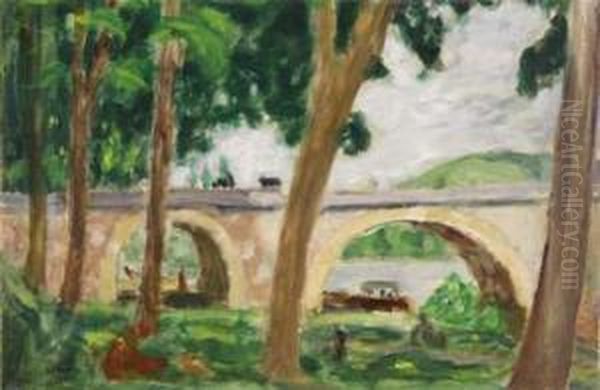 Le Pont A Vernon Oil Painting by Eugene Antoine Durenne