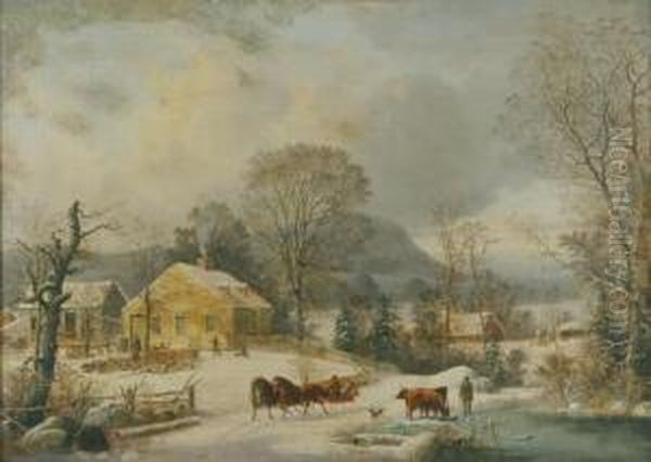 Ketcham Farm In Winter, New Haven Oil Painting by George Henry Durrie