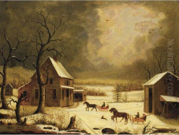 Winter Landscape Oil Painting by George Henry Durrie