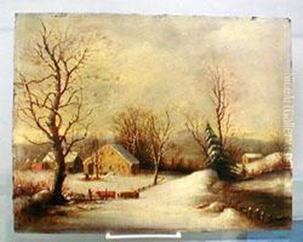 Logging In A Winter Landscape Oil Painting by George Henry Durrie