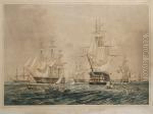 The Fleet At Anchor Oil Painting by Thomas Goldsworth Dutton