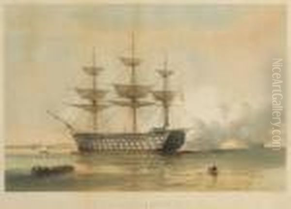 H.m.s. Agamemnon, 91 Guns; H.m.s. St George, 120 Guns Oil Painting by Thomas Goldsworth Dutton