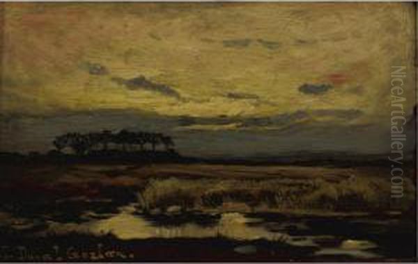 Marshlands At Sunset Oil Painting by Leon Duval-Gozlan