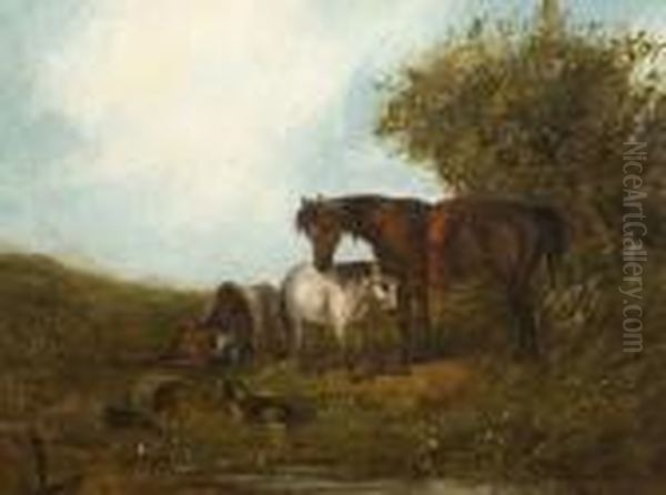 Woodman With Horses In A Landscape Oil Painting by J. Duvall