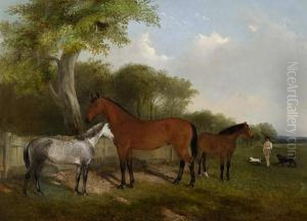 Hunters In A Landscape Oil Painting by J. Duvall