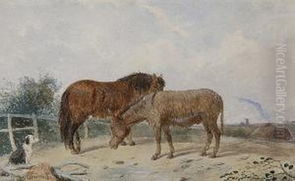 Pony, Donkey And Gypsy Camp Oil Painting by J. Duvall