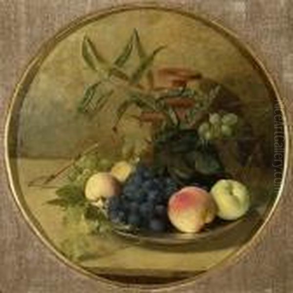 Still Life Of Fruit In A Pewter Dish Oil Painting by J. Duvall