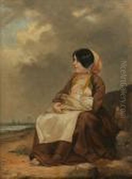 Mother With Babylooking To Sea Oil Painting by J. Duvall