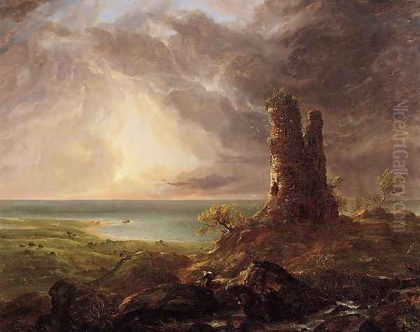 Romantic Landscape with Ruined Tower Oil Painting by Thomas Cole