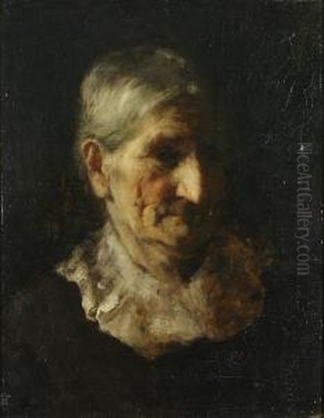 Portrait Of An Old Woman Oil Painting by Frank Duveneck