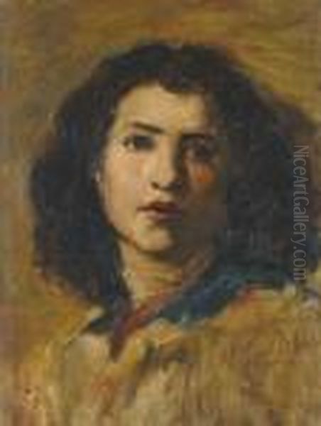 Portrait Of Dolly Duveneck, The Artist's Sister Oil Painting by Frank Duveneck