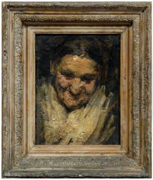 An Old Woman Oil Painting by Frank Duveneck