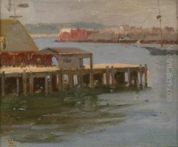 Fishing Pier - East Gloucester Oil Painting by Frank Duveneck