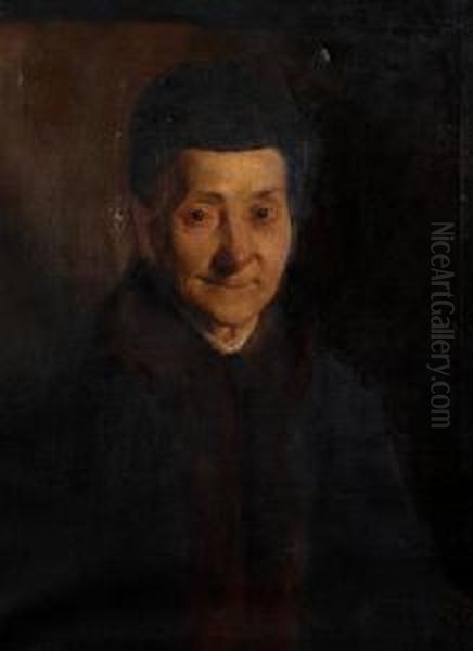 Portrait Of An Old Woman Oil Painting by Frank Duveneck