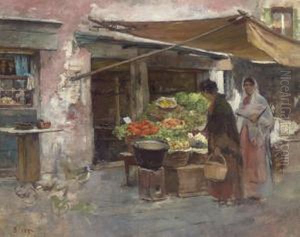 Venetian Fruit Market Oil Painting by Frank Duveneck