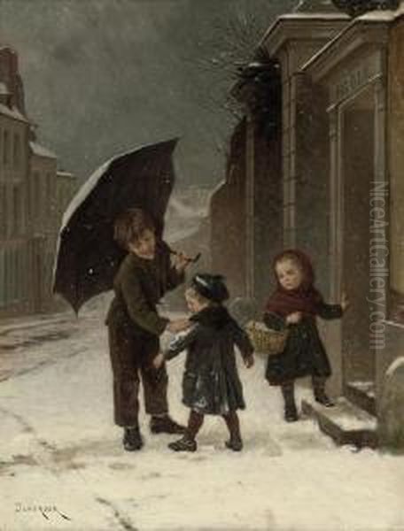 In Time For School Oil Painting by Theophile-Emmanuel Duverger