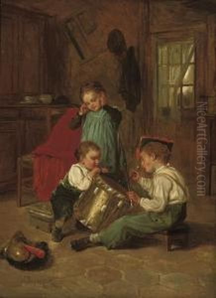 Beating The Drum Oil Painting by Theophile-Emmanuel Duverger