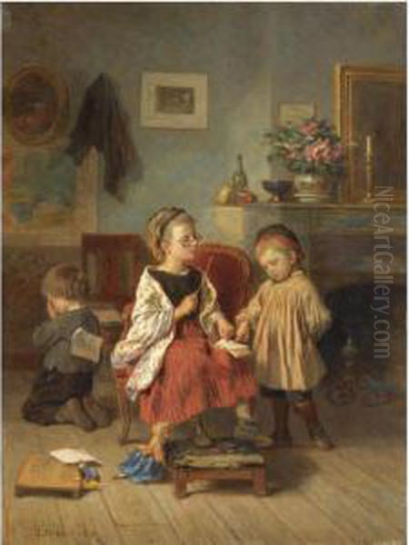 La Lecon Oil Painting by Theophile-Emmanuel Duverger