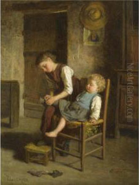 Soeurs Oil Painting by Theophile-Emmanuel Duverger