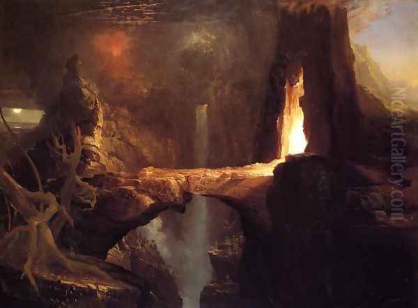 Expulsion - Moon and Firelight Oil Painting by Thomas Cole