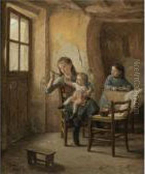 The Children's Meal Oil Painting by Theophile-Emmanuel Duverger