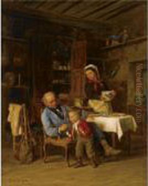 The First Smoke Oil Painting by Theophile-Emmanuel Duverger