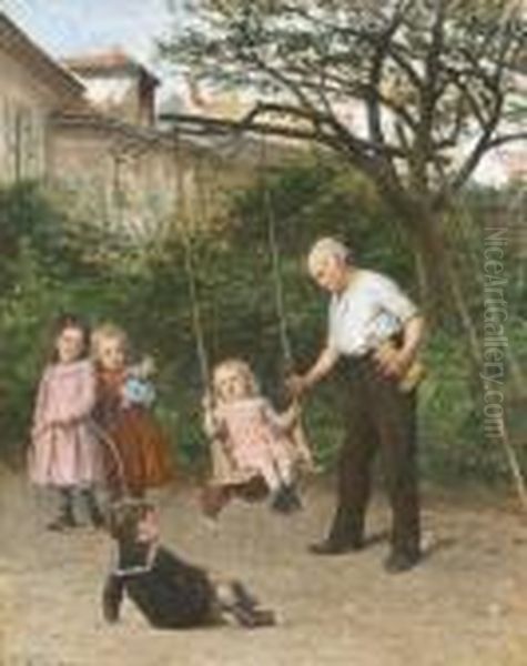 Auf Der Schaukel. Oil Painting by Theophile-Emmanuel Duverger