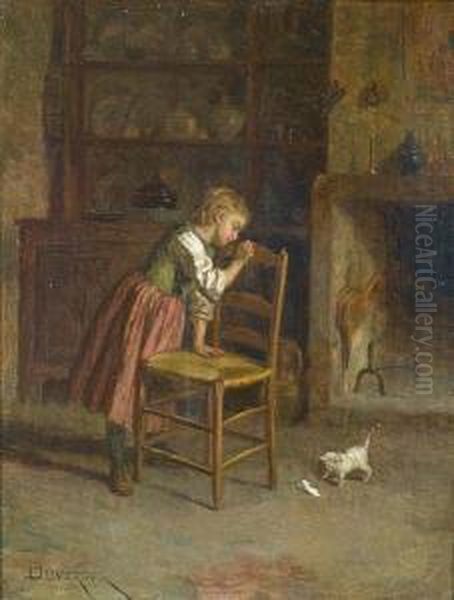 A New Friend Oil Painting by Theophile-Emmanuel Duverger