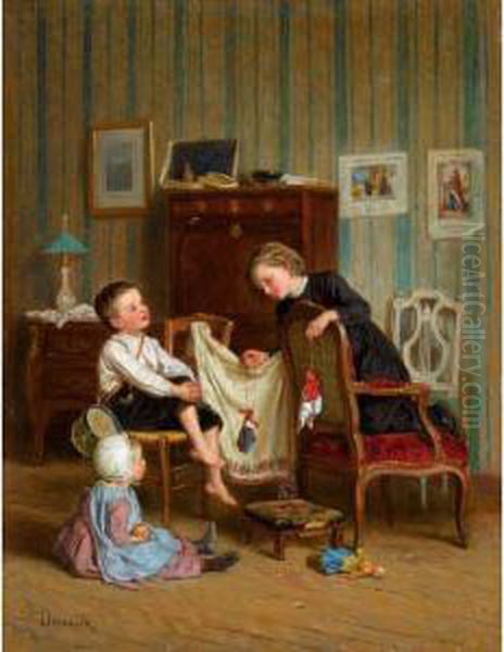 Jouer Avec Les Marionettes Oil Painting by Theophile-Emmanuel Duverger