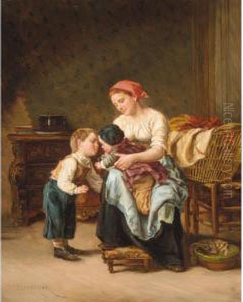 L'amour Fraternel Oil Painting by Theophile-Emmanuel Duverger