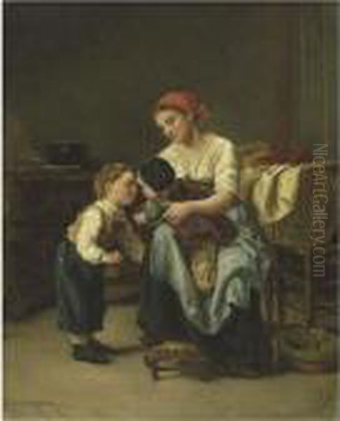 The Good-night Kiss Oil Painting by Theophile-Emmanuel Duverger