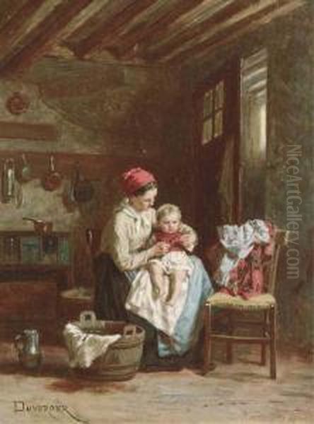 A Mother And Child At Home Oil Painting by Theophile-Emmanuel Duverger