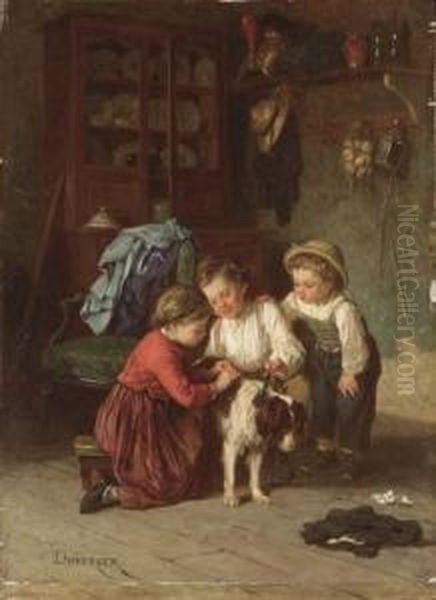 The Patient Pet Oil Painting by Theophile-Emmanuel Duverger