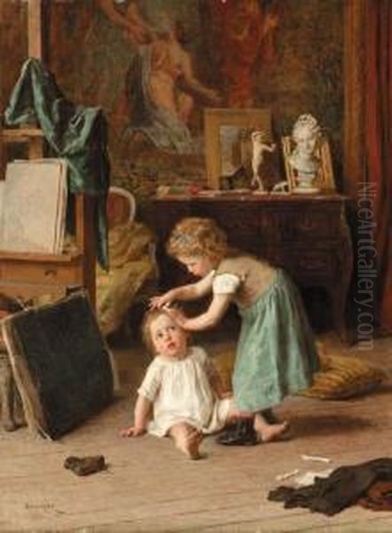 A Touch Of Pampering Oil Painting by Theophile-Emmanuel Duverger