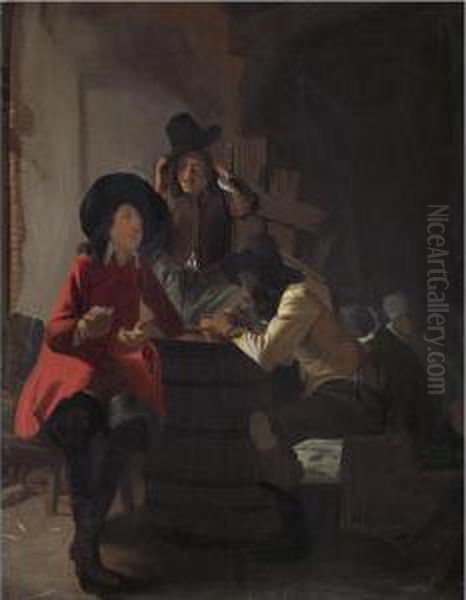 Tavern Interior With Men Smoking And Playing Cards Oil Painting by Willem Cornelisz. Duyster