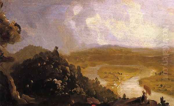 Sketch for 'View from Mount Holyoke, Northampton, Massachusetts, after a Thunderstorm' (The Oxbow) Oil Painting by Thomas Cole