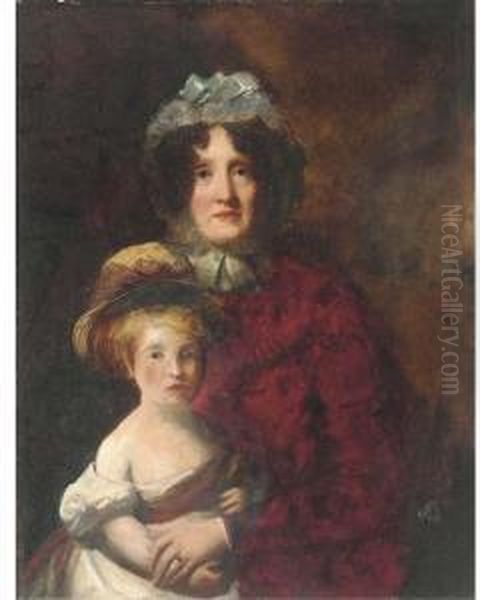 Portrait Of Euphemia A. Murray 
Of Lintrose (b.1769) And Herdaughter, Half-length, The Mother In A Red 
Dress, The Daughter In Awhite Dress Oil Painting by William Dyce