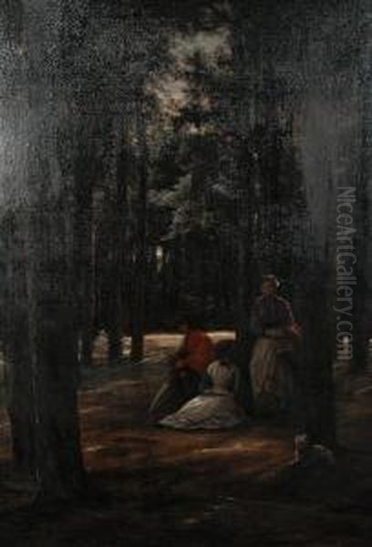 A Rest In The Forest Oil Painting by Josephus Laurentius Dyckmans