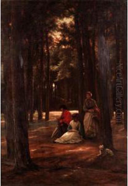 A Rest In The Forest Oil Painting by Josephus Laurentius Dyckmans