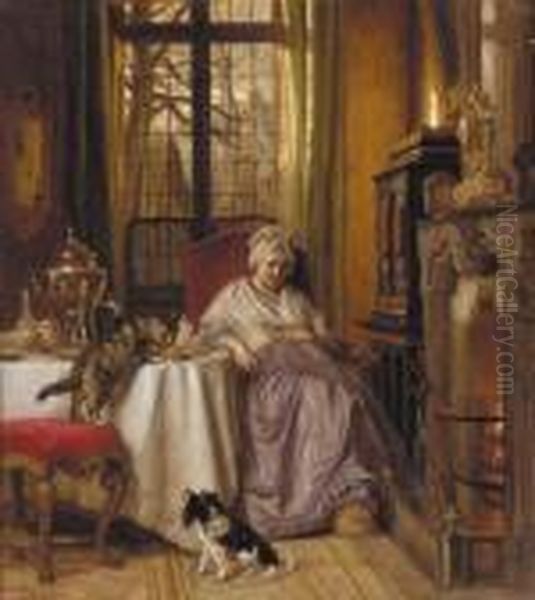 Fast Asleep Oil Painting by Josephus Laurentius Dyckmans