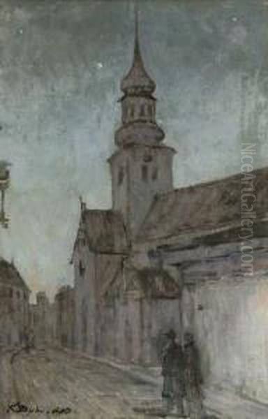 Walking By The Church At Night Oil Painting by Konstantin V. Dydyshko