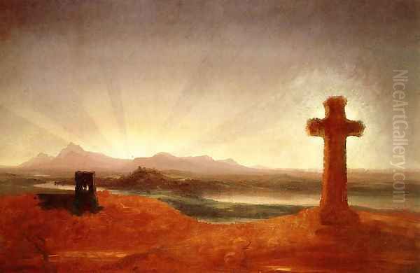 Cross at Sunset Oil Painting by Thomas Cole