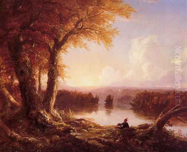 Indian at Sunset Oil Painting by Thomas Cole