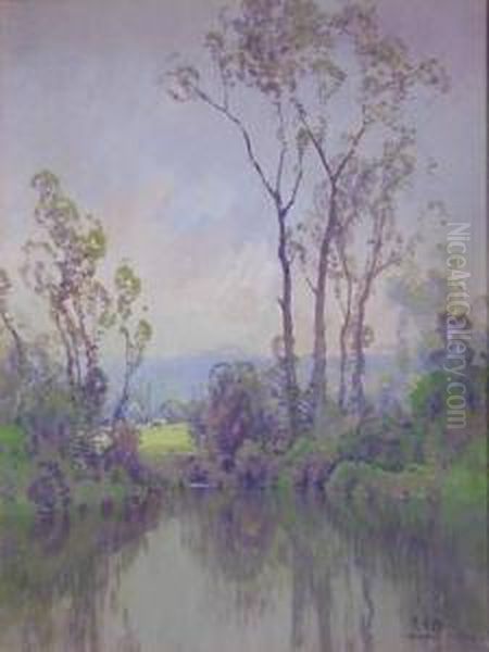 Banks Of The Seine Candebec, France Oil Painting by Hezekiah Anthony Dyer