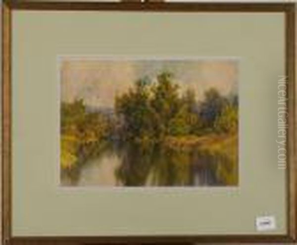 River Landscape Inautumn Oil Painting by Hezekiah Anthony Dyer